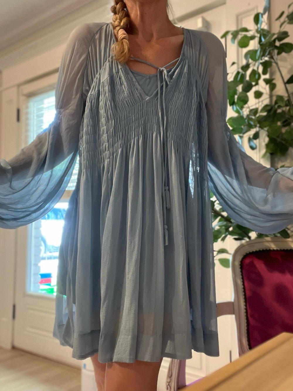 Free People Light Blue Sheer Babydoll Tunic Dress